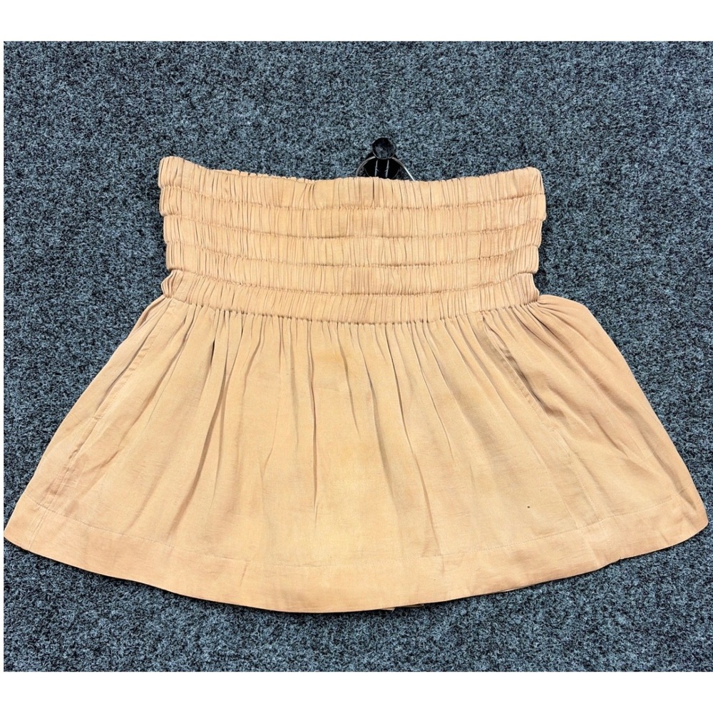 Wilfred Skirt Womens Medium Tan Smocked Waist Mini Pockets Aritzia Boho Summer